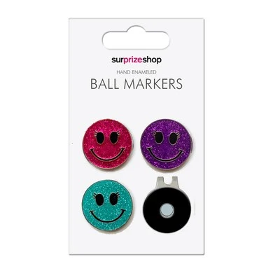 Surprize Shop Multi Colour Smiley Faces 4 Pack Ball Marker Set 1 Surprize Shop Multi Colour Smiley Faces 4 Pack Ball Marker Set